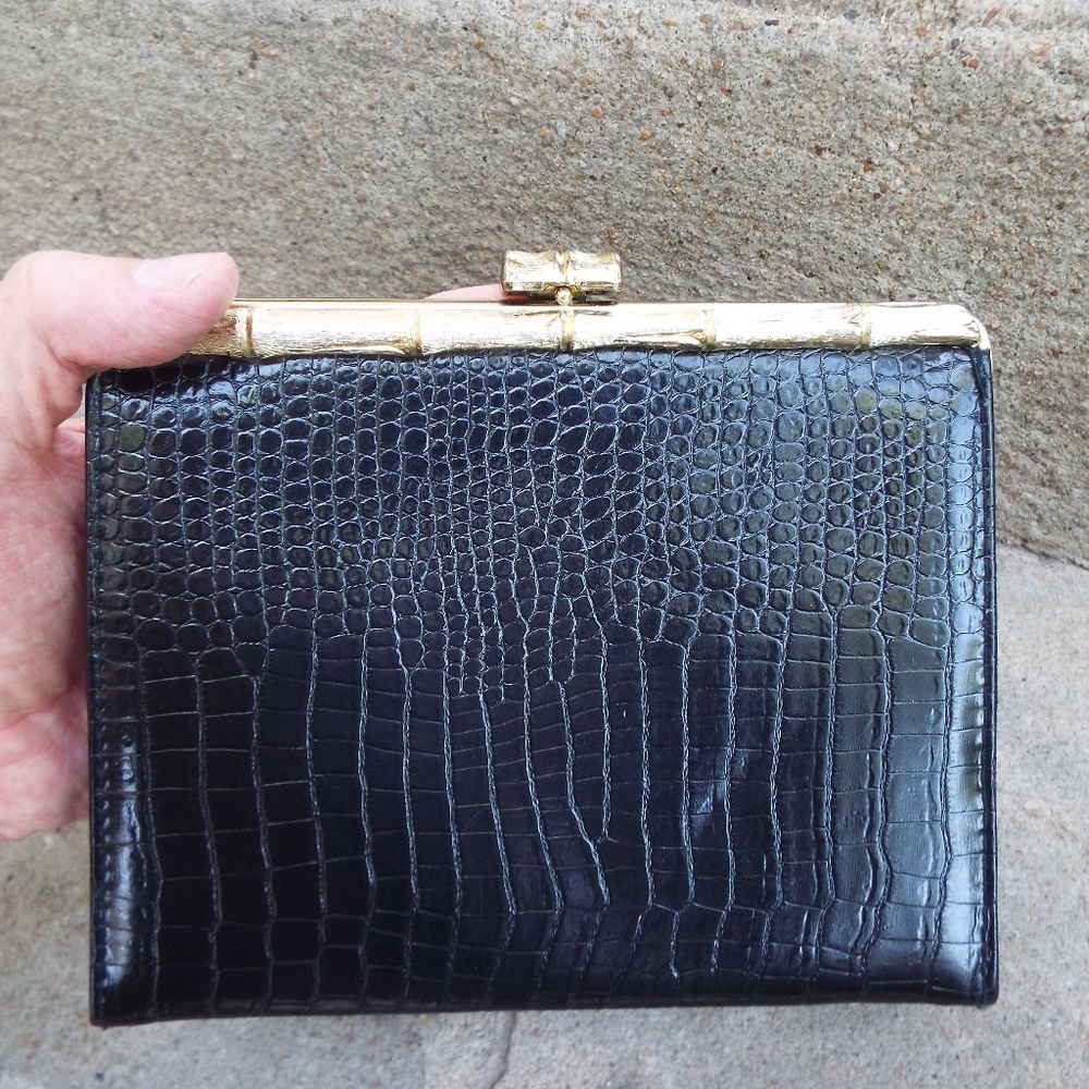 Vintage Small Black Reptile Evening Bag Coin Purse